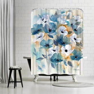 71 x 74 Shower Curtain, Blue Beige Anemones by Rachel McNaughton