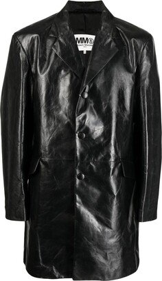 Single-Breasted Leather Coat-AB