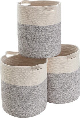 Ornavo Home 3 Pack Woven Cotton Rope Shelf Storage Basket with Handles - White, Natural