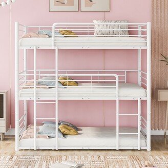 Tiramisubest Twin Triple Bed with Built-in Ladder, Divided into Three Separate