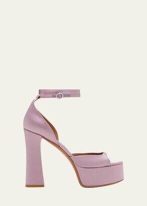 ARIELLE BARON Dolce Satin Ankle-Wrap Platform Sandals