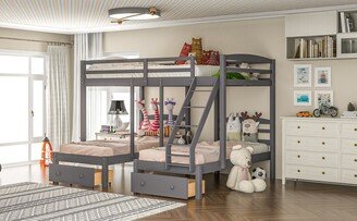 Full over Twin & Twin Bunk Bed,Triple Bunk Bed with Drawers