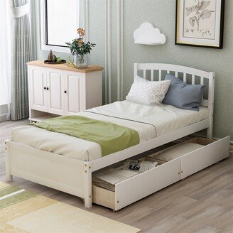 Twin Platform Wood Bed with Reversible Storage Drawers