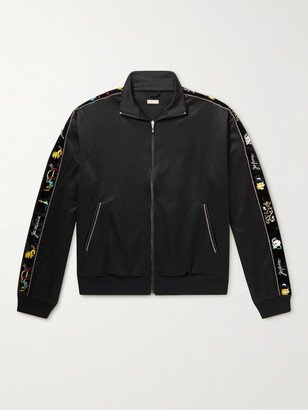 Embroidered Velvet-Trimmed Jersey Track Jacket