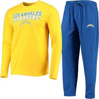 Men's Concepts Sport Powder Blue, Gold Los Angeles Chargers Meter Long Sleeve T-shirt and Pants Sleep Set - Powder Blue, Gold