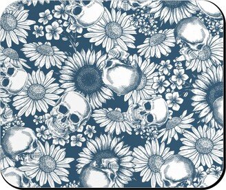 Mouse Pads: Floral Skull - Blue Mouse Pad, Rectangle Ornament, Blue