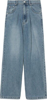 Pleat-Detail Wide-Leg Cotton Jeans