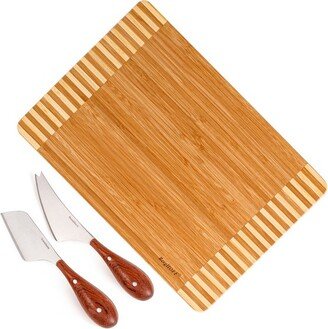 Bamboo 3Pc Rectangle Two-Toned Cutting Board and Aaron Probyn Cheese Knives