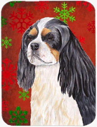 SC9431LCB Cavalier Spaniel Red And Green Snowflakes Christmas Glass Cutting Board