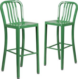 Gael Commercial Grade 2 Pack 30 High Green Metal Indoor-Outdoor Barstool with Vertical Slat Back