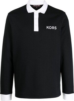 Logo-Embroidered Long-Sleeve Polo Shirt-AB