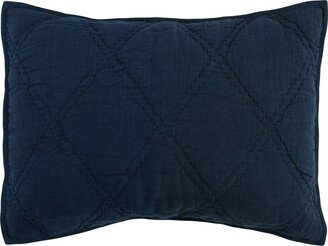 Hara 26 Inch Hand Quilted Standard Pillow Sham, Polyester Fill, Dark Blue