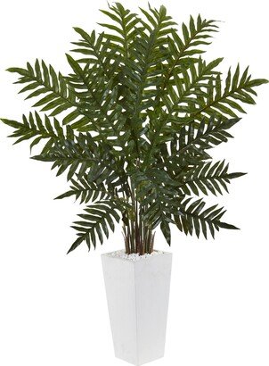 4.5' Evergreen Artificial Plant in White Tower Planter