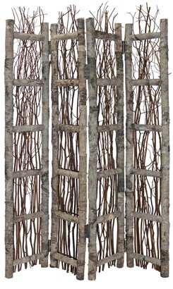 Earthy Birch and Twig Four Panel Room Divider Screen