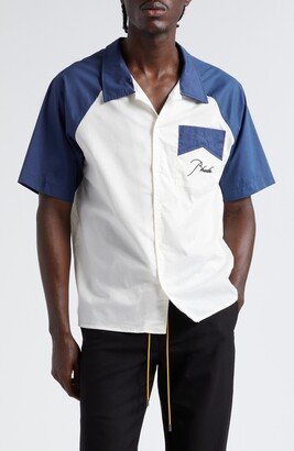 Colorblock Raglan Sleeve Cotton Poplin Button-Up Shirt