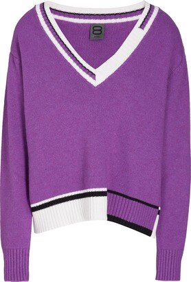 Wool Blend V-neck Jumper Sweater Purple