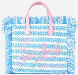 Mini Vanity Straw Bag With Embroidery And Stripes