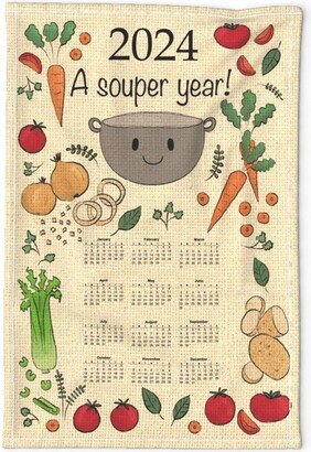 2024 Calendar Tea Towel - Souper By Mgdoodlestudio Vegetable Pun Linen Cotton Canvas Spoonflower