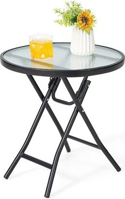 Tangkula 18 Patio Side Table Outdoor Folding Coffee Table w/ Tempered Glass Table Top