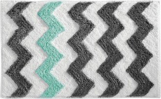 Microfiber Rectangular Chevron Rug Gray/Teal