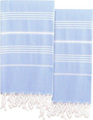 2pc Turkish Cotton Lucky Pestemal Beach Towel Sky Blue