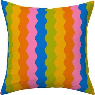 Pillows: Rainbow Squiggles Pillow, Woven, White, 16X16, Double Sided, Multicolor