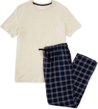 Men's 2-Pc. Classic-Fit Solid T-Shirt & Plaid Flannel Pajama Pants Set