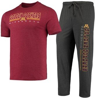 Men's Concepts Sport Heathered Charcoal, Maroon Minnesota Golden Gophers Meter T-shirt and Pants Sleep Set - Heathered Charcoal, Maroon