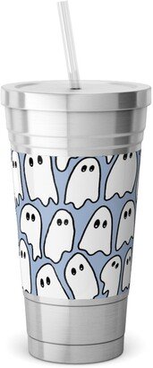 Travel Mugs: Ghosted Stainless Tumbler With Straw, 18Oz, Blue