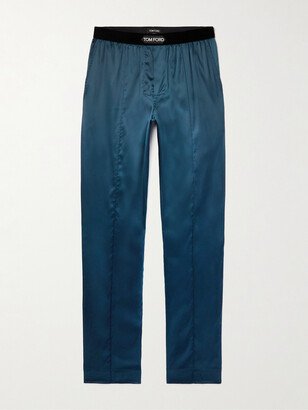 Velvet-Trimmed Stretch-Silk Satin Pyjama Trousers