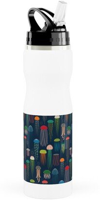 Photo Water Bottles: Just Jellies - Rainbow On Navy Stainless Steel Water Bottle With Straw, 25Oz, With Straw, Multicolor