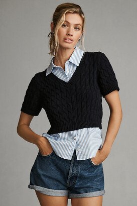 Cable Short-Sleeve Twofer Sweater