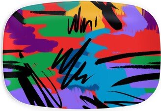 Serving Platters: 09- Multicolored Brush Strokes Serving Platter, Multicolor