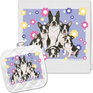 Boston Terrier Kitchen Dish Towel & Pot Holder Gift Set