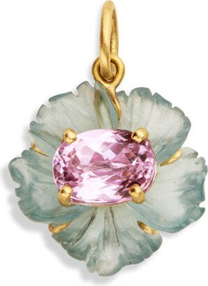 Tropical Flower Aquamarine & Kunzite Yellow Gold Charm