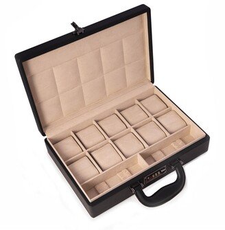 Men's 10-Watch Leather Briefcase Storage Box w/ Combination Lock