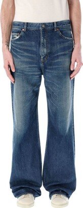 Whiskering-Effect Distressed Bootcut Jeans