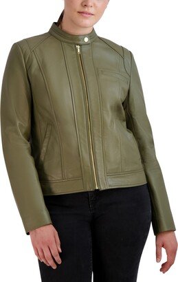 Women's Stand-Collar Leather Moto Coat, Created for Macy's