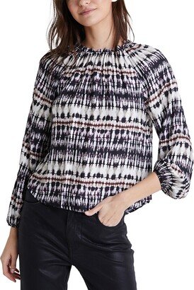 Raglan Sleeve Shirred Neck Blouse