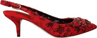 Red Crystals Heel Slingback Mary Jane Women's Shoes