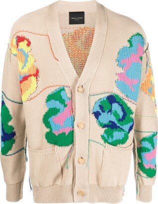 Floral-Embroidered Buttoned Cardigan