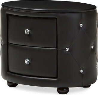 Davina Hollywood Glamour Style Oval 2-Drawer Faux Leather Upholstered Nightstand-AA