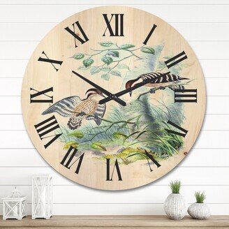 Designart 'Vintage Birds In The Wild I' Traditional Wood Wall Clock