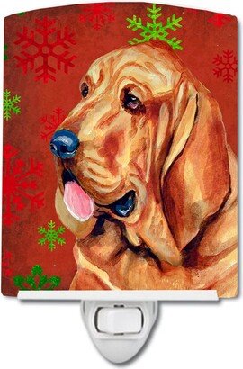 Bloodhound Red and Green Snowflakes Holiday Christmas Ceramic Night Light