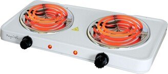 MegaChef Electric Easily Portable Ultra Lightweight Dual Coil Burner Cooktop Buffet Range in White