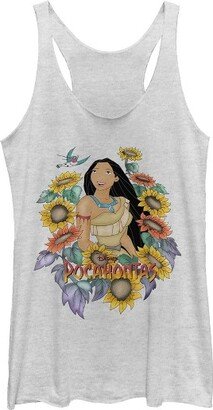 Women' Pocahonta Sunflower Frame Racerback Tank Top - White Heather - Small