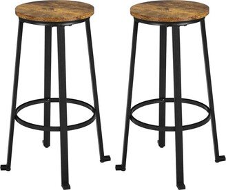 Barstools Set of 2 29.5H Pub Height with Metal Frame Backless, Rustic Brown