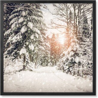 Photo Tiles: Snow Covered Road Photo Tile, Black, Framed, 8X8, Gray