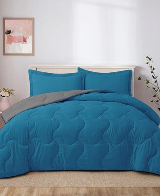 Lightweight Quilted Reversible Down Alternative Comforter Set, 3 Piece, King - Dark Blue, Dark Gray