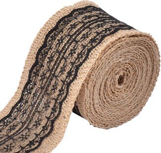 Unique Bargains Wedding Gift Lace Edge Decoration Craft Burlap Ribbon Strap Roll Black 3.3 Yards - Black,light Brown